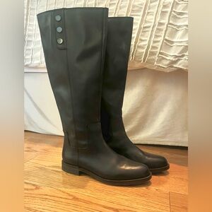 NWT Black Knee-High Leather Boots with Button Detail